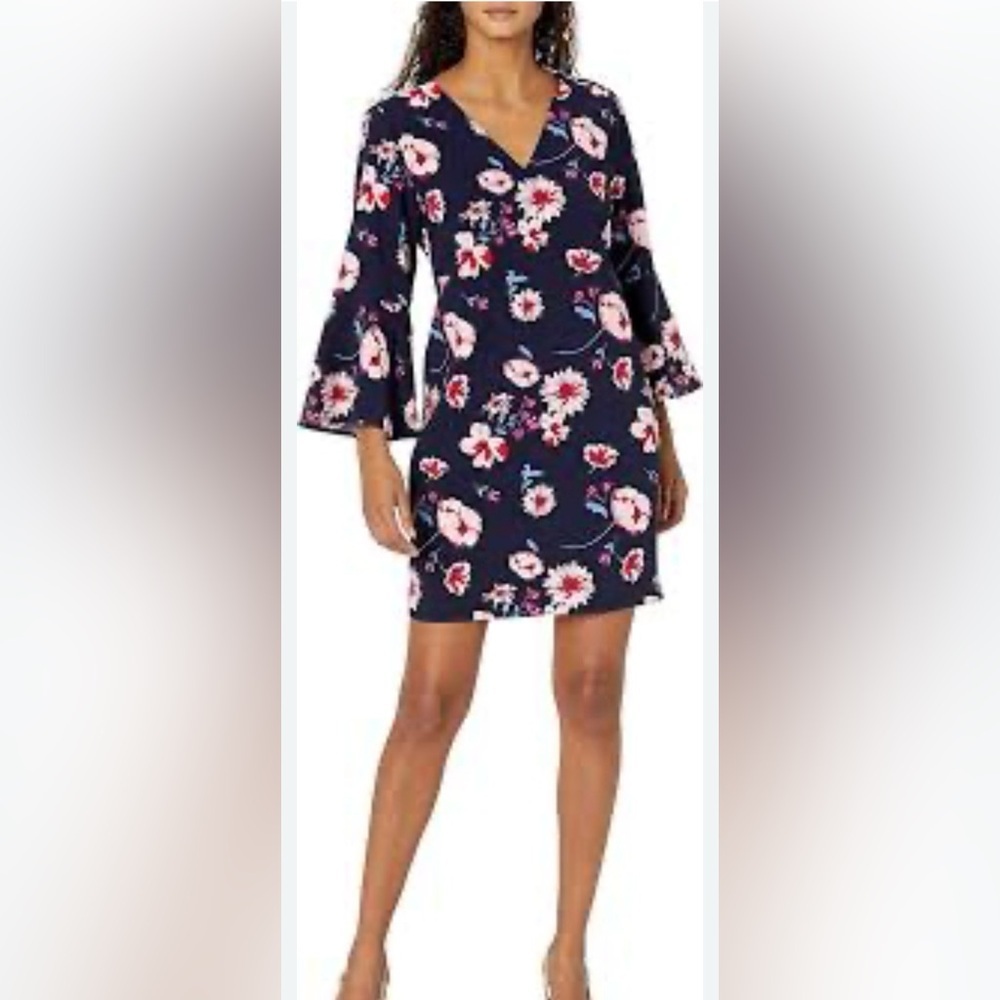 Mud Pie Mila Bell Navy Floral Midi Dress size medium feminine cottagecore